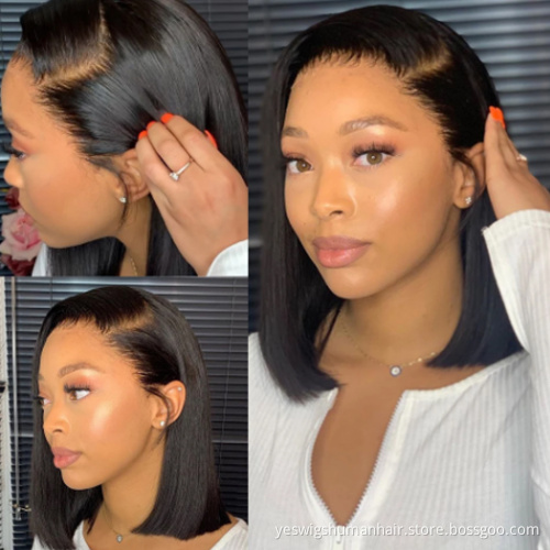 Cheap Straight Raw Brazilian Virgin Human Hair Short Bob Wig Style Yeswigs HD Transparent Full Lace Front Wig For Black Women